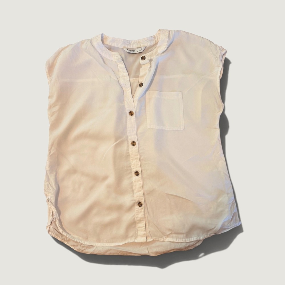 Sonoma Goods For Life Womens White Sleeveless Button Down Shirt Band Collar S